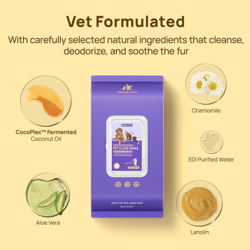 Nutripet Hypoallergenic Deodorizing Pet Cleaning Bathing Wet Wipes for Dogs and Cats (20 PCS)